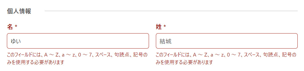 日本語が受け付けられない名前入力欄